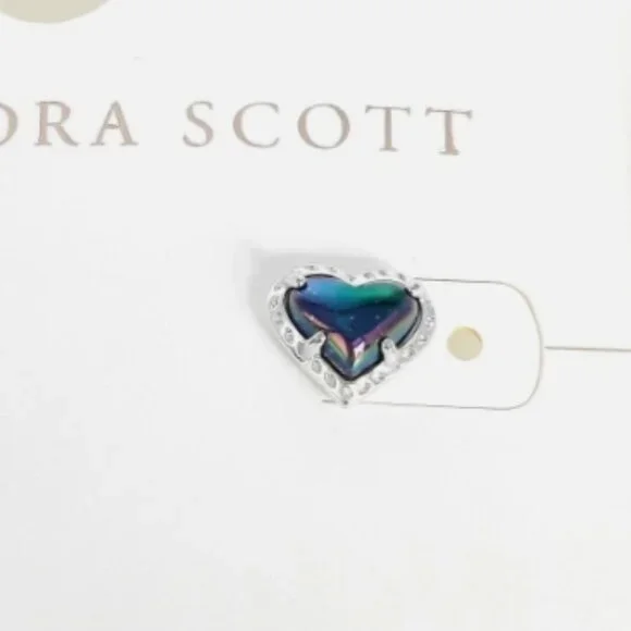 Kendra Scott Anna Heart Stud Earring Navy Iridescent / Silver Rhodium Over Brass - Picture 4 of 6
